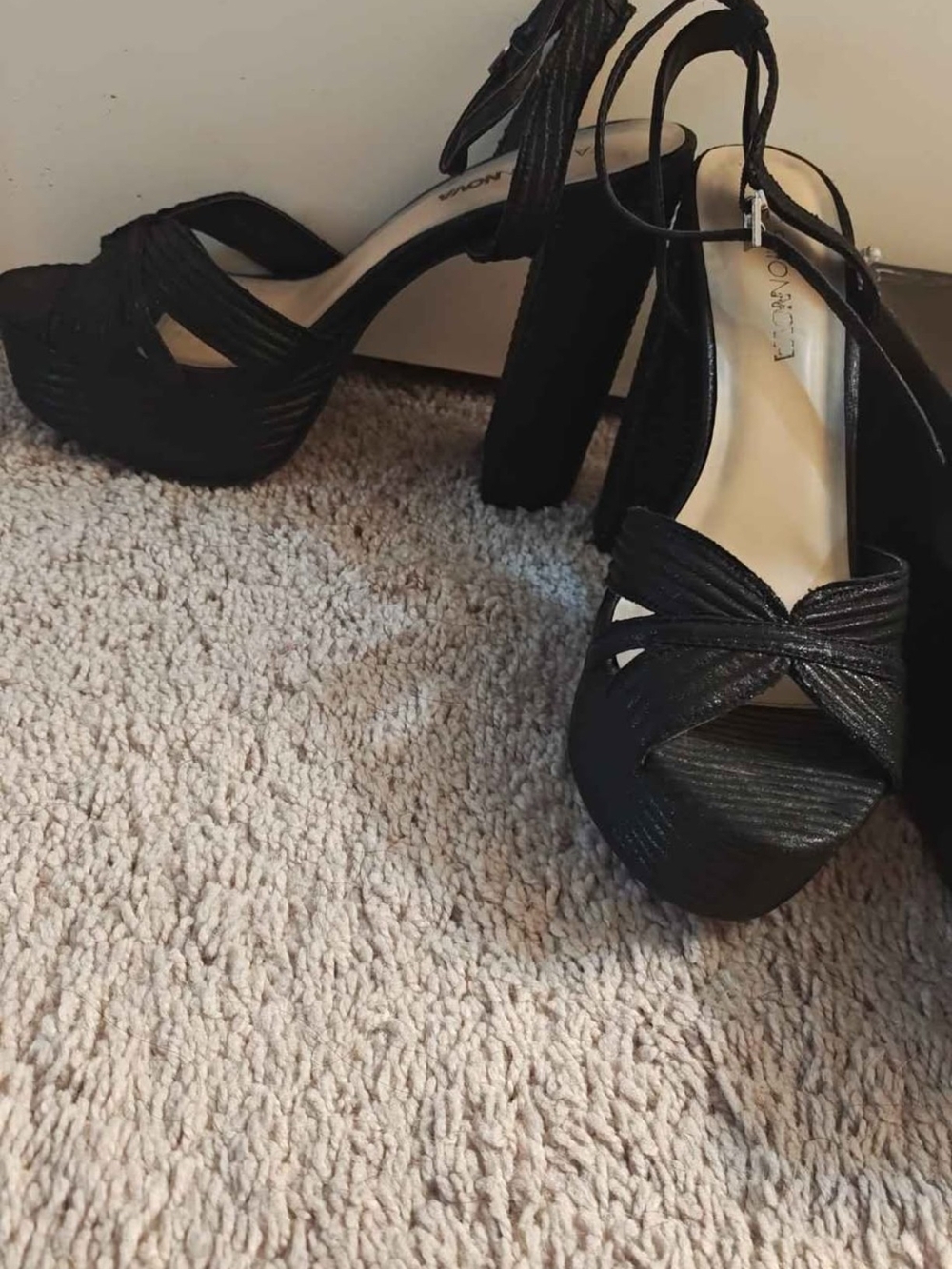 Black Platform Strappy Heels - Women